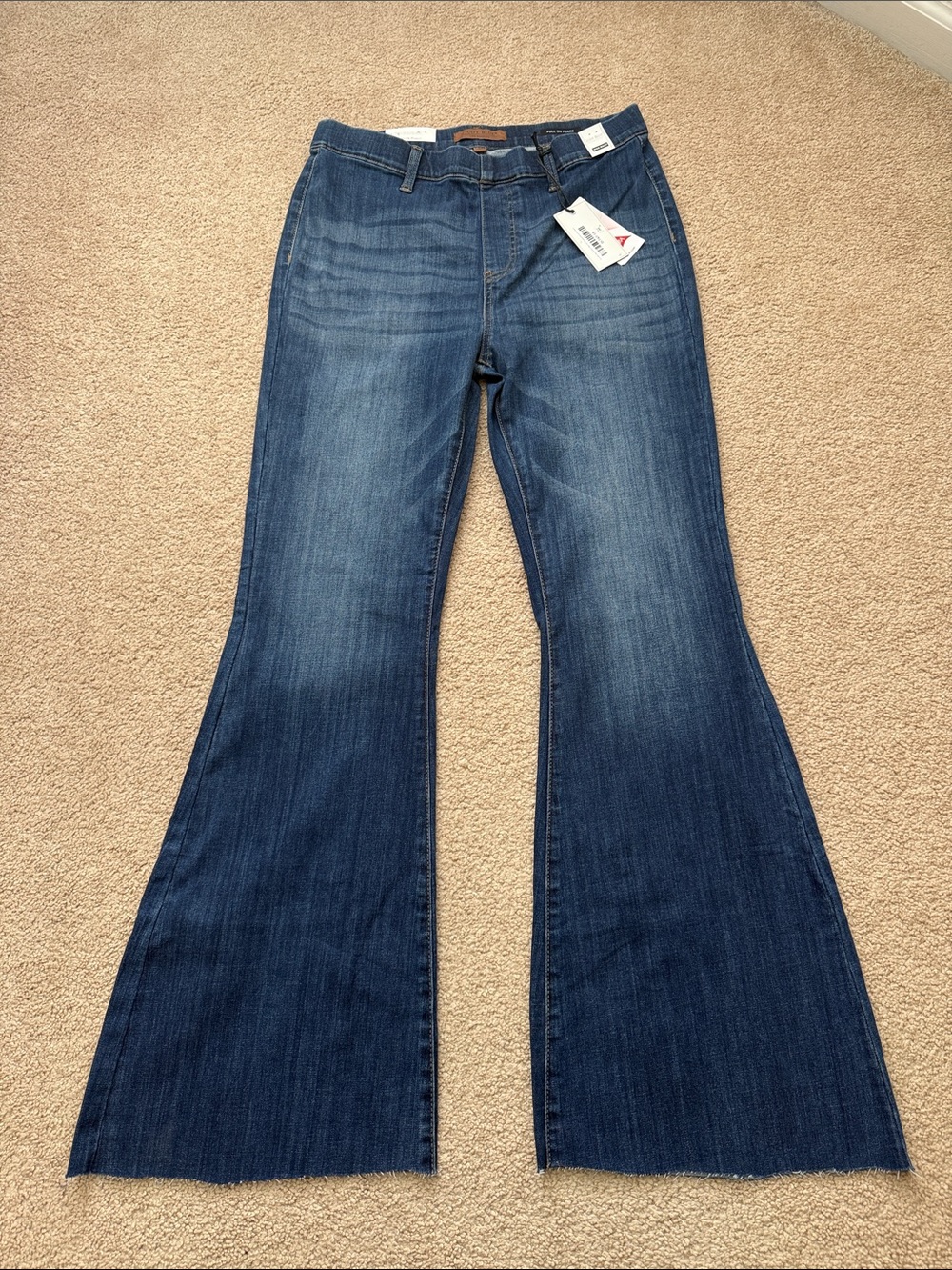 Judy Blue High Waist Dark Wash Raw Hem Pull On Flare Denim Jeans Size 15/32